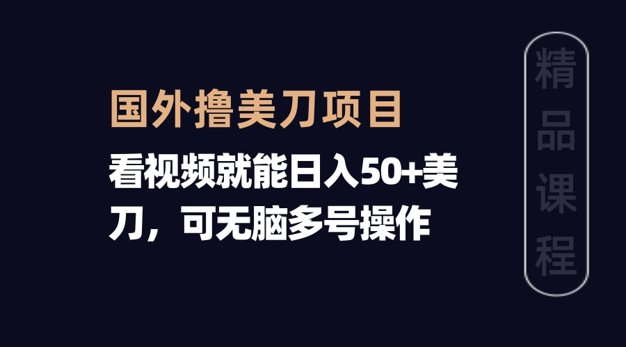 国外撸美刀项目，看视频就能日入50+美刀，可无脑多号操作网赚项目-副业赚钱-互联网创业-资源整合老八网赚